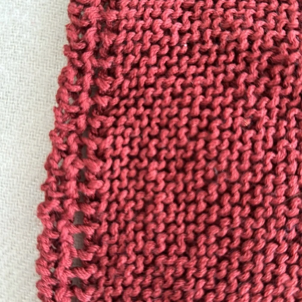 Hand-knit washcloth in burgundy